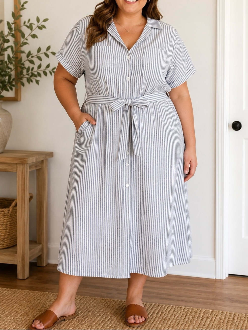 Buffalo David Bitton Blue and White Striped Shirt Dress